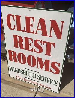 Vintage Sinclair Gas Station Clean Restrooms Porcelain Advertising Sign Oil