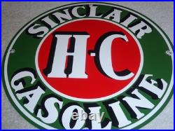 Vintage Sinclair Hc High Compression Gasoline 12 Porcelain Metal H C Oil Sign