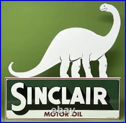 Vintage Sinclair Motor Oil Porcelain Sign Dealership Gas Station Dino Gasoline