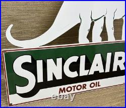 Vintage Sinclair Motor Oil Porcelain Sign Dealership Gas Station Dino Gasoline