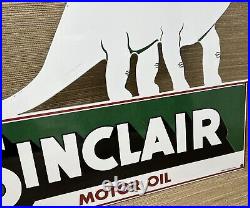 Vintage Sinclair Motor Oil Porcelain Sign Dealership Gas Station Dino Gasoline