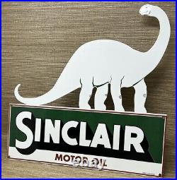 Vintage Sinclair Motor Oil Porcelain Sign Dealership Gas Station Dino Gasoline