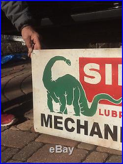 Vintage Sinclair Oil Mechanic on Duty Gasoline Metal Sign Gas With Dino 41X16in