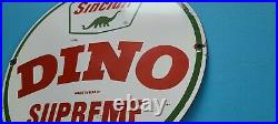 Vintage Sinclair Supreme Gasoline Porcelain Dino Oil Service Station Pump Sign