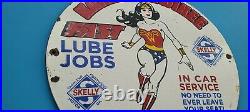 Vintage Skelly Gasoline Porcelain Wonder Woman Gas Motor Oil Service Pump Sign