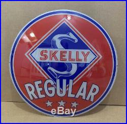 Vintage Skelly Regular Gas Pump Globe Lens Glass Top Sign Garage Decor Oil