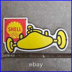 Vintage Small Shell Car Old Us Gasoline Oil Gas Pump Enamel Porcelain Sign