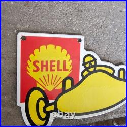 Vintage Small Shell Car Old Us Gasoline Oil Gas Pump Enamel Porcelain Sign