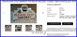 Vintage Smokey Bear Porcelain Sign Gas Oil Camping Service Station Pump Plate