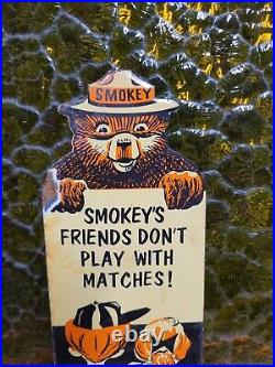 Vintage Smokey Bear Porcelain Sign Us Forest Service Park Ranger Fire Gas Oil
