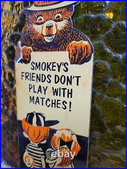 Vintage Smokey Bear Porcelain Sign Us Forest Service Park Ranger Fire Gas Oil