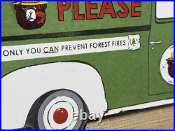 Vintage Smokey The Bear Porcelain Sign Dealership Gas Station Oil Truck Vintage Smokey The Bear Porcelain Sign Dealership Gas Station Oil Truck
