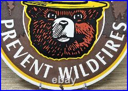 Vintage Smokey The Bear Porcelain Sign Prevent Wildfires National Park Gas Oil
