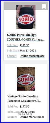 Vintage Sohio Southern Ohio Gasoline & Oil 11 3/4 Porcelain Metal Service Sign