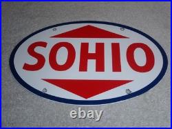 Vintage Sohio Southern Ohio Gasoline & Oil 11 3/4 Porcelain Metal Service Sign