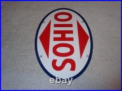 Vintage Sohio Southern Ohio Gasoline & Oil 11 3/4 Porcelain Metal Service Sign
