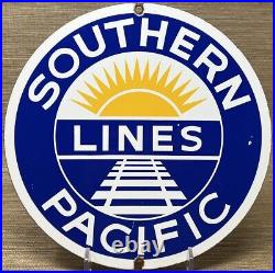 Vintage Southern Pacific Lines Porcelain Sign Gas Station Pump Plate Oil Train