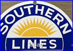 Vintage Southern Pacific Lines Porcelain Sign Gas Station Pump Plate Oil Train