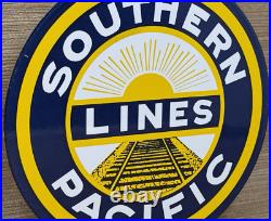 Vintage Southern Pacific Lines Porcelain Sign Gas Station Pump Plate Oil Train Vintage Southern Pacific Lines Porcelain Sign Gas Station Pump Plate Oil Train