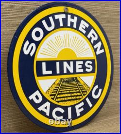 Vintage Southern Pacific Lines Porcelain Sign Gas Station Pump Plate Oil Train Vintage Southern Pacific Lines Porcelain Sign Gas Station Pump Plate Oil Train