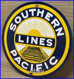 Vintage Southern Pacific Lines Porcelain Sign Gas Station Pump Plate Oil Train Vintage Southern Pacific Lines Porcelain Sign Gas Station Pump Plate Oil Train