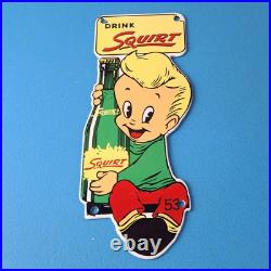 Vintage Squirt Soda Boy Sign Gas Pump Wall Service Sales Porcelain Sign