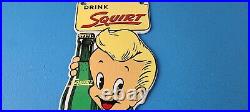 Vintage Squirt Soda Boy Sign Gas Pump Wall Service Sales Porcelain Sign