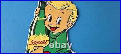 Vintage Squirt Soda Boy Sign Gas Pump Wall Service Sales Porcelain Sign