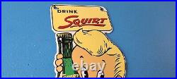 Vintage Squirt Soda Boy Sign Gas Pump Wall Service Sales Porcelain Sign