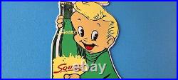 Vintage Squirt Soda Boy Sign Gas Pump Wall Service Sales Porcelain Sign