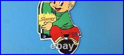 Vintage Squirt Soda Boy Sign Gas Pump Wall Service Sales Porcelain Sign