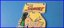 Vintage Squirt Soda Boy Sign Gas Pump Wall Service Sales Porcelain Sign