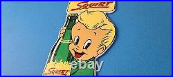 Vintage Squirt Soda Boy Sign Gas Pump Wall Service Sales Porcelain Sign