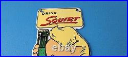 Vintage Squirt Soda Boy Sign Gas Pump Wall Service Sales Porcelain Sign