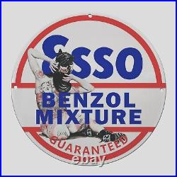 Vintage Ssso Benzol Mixture 1925 Oil Porcelain Gas Pump Sign