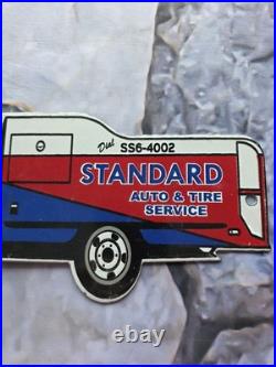 Vintage Standard Auto And Tire Service Tanker Porcelain Sign 12×5