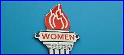Vintage Standard Gasoline Porcelain Womens Gas Oil Service Torch Restroom Sign