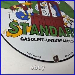 Vintage Standard Gasoline Sign Porcelain Walt Disney Gas Oil Pump Plate Sign