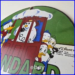 Vintage Standard Gasoline Sign Porcelain Walt Disney Gas Oil Pump Plate Sign