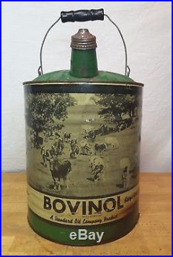 Vintage Standard Oil Bovinol Can Cow Bug Spray 5 Ga Farm Advertising Wood Handle