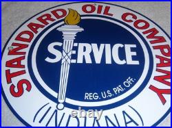 Vintage Standard Oil Co. Gasoline Service Torch Indiana 1' Porcelain Metal Sign