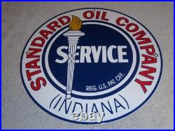 Vintage Standard Oil Co. Gasoline Service Torch Indiana 1' Porcelain Metal Sign