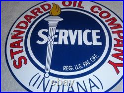 Vintage Standard Oil Co. Gasoline Service Torch Indiana 1' Porcelain Metal Sign
