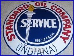 Vintage Standard Oil Co. Gasoline Service Torch Indiana 1' Porcelain Metal Sign