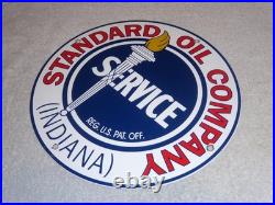 Vintage Standard Oil Co. Gasoline Service Torch Indiana 1' Porcelain Metal Sign