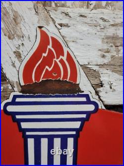 Vintage Standard Porcelain Sign Old 30 Torch Motor Oil Gas Station Service Shop