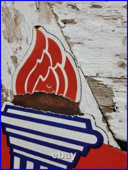 Vintage Standard Porcelain Sign Old 30 Torch Motor Oil Gas Station Service Shop