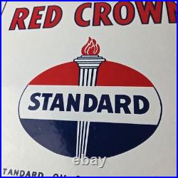Vintage Standard Red Crown Sign Porcelain Torch Gas Motor Oil Pump Plate Sign