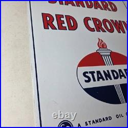 Vintage Standard Red Crown Sign Porcelain Torch Gas Motor Oil Pump Plate Sign