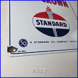 Vintage Standard Red Crown Sign Porcelain Torch Gas Motor Oil Pump Plate Sign